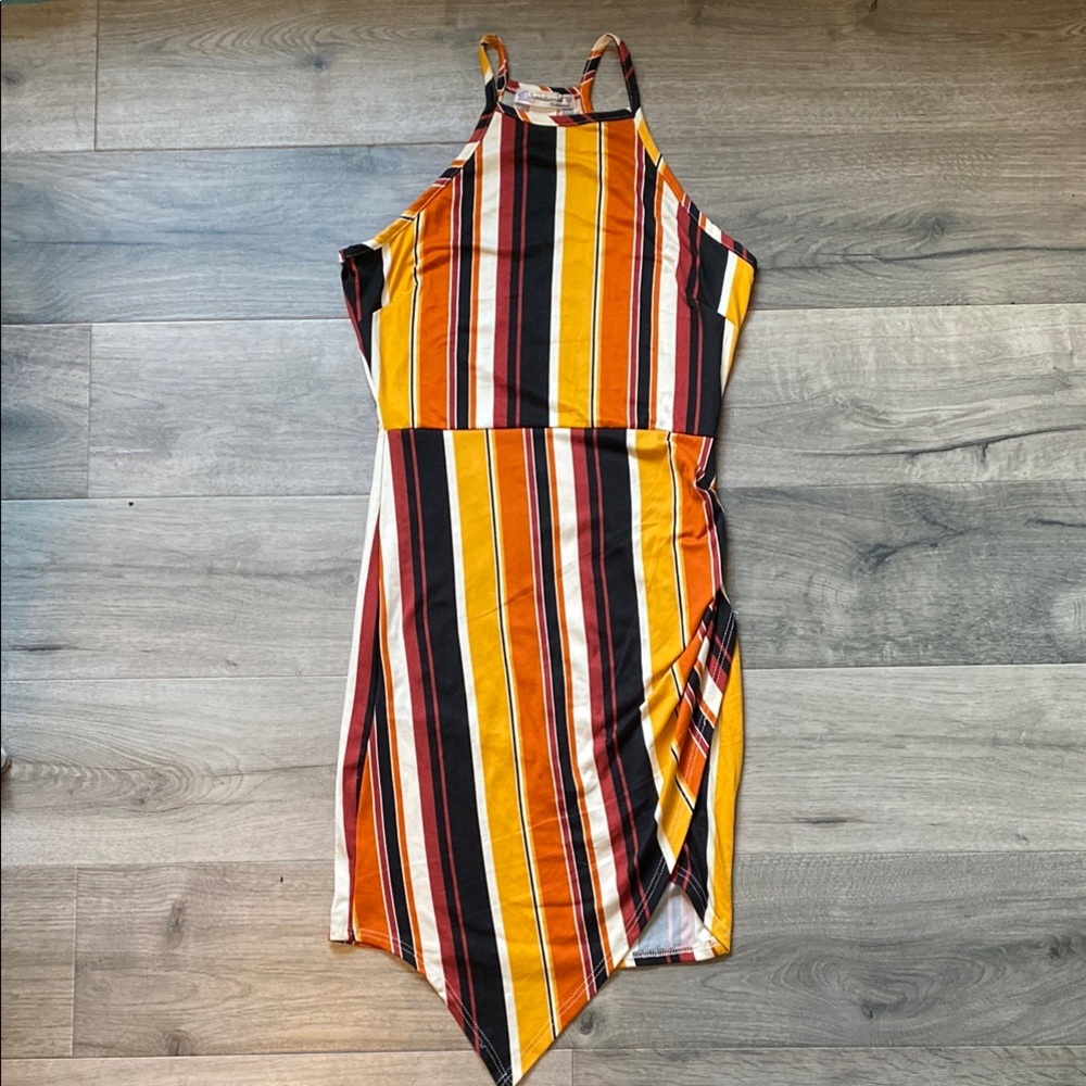 Orange and Red Asymmetrical Halter Sundress
